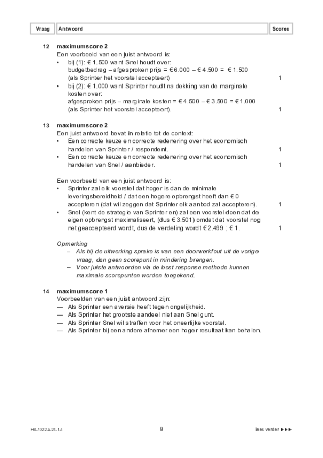 Correctievoorschrift examen HAVO economie 2024, tijdvak 1. Pagina 9