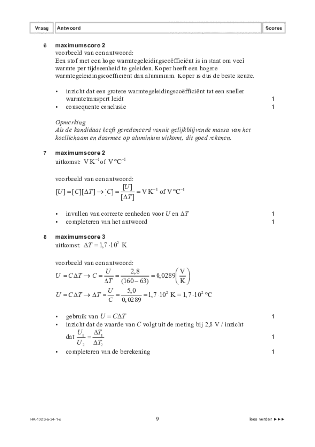 Correctievoorschrift examen HAVO natuurkunde 2024, tijdvak 1. Pagina 9