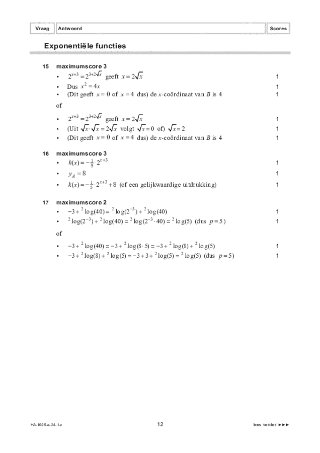 Correctievoorschrift examen HAVO wiskunde B 2024, tijdvak 1. Pagina 12