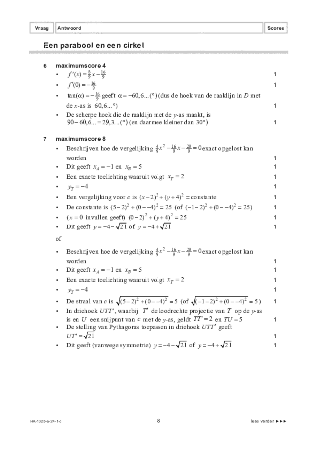 Correctievoorschrift examen HAVO wiskunde B 2024, tijdvak 1. Pagina 8