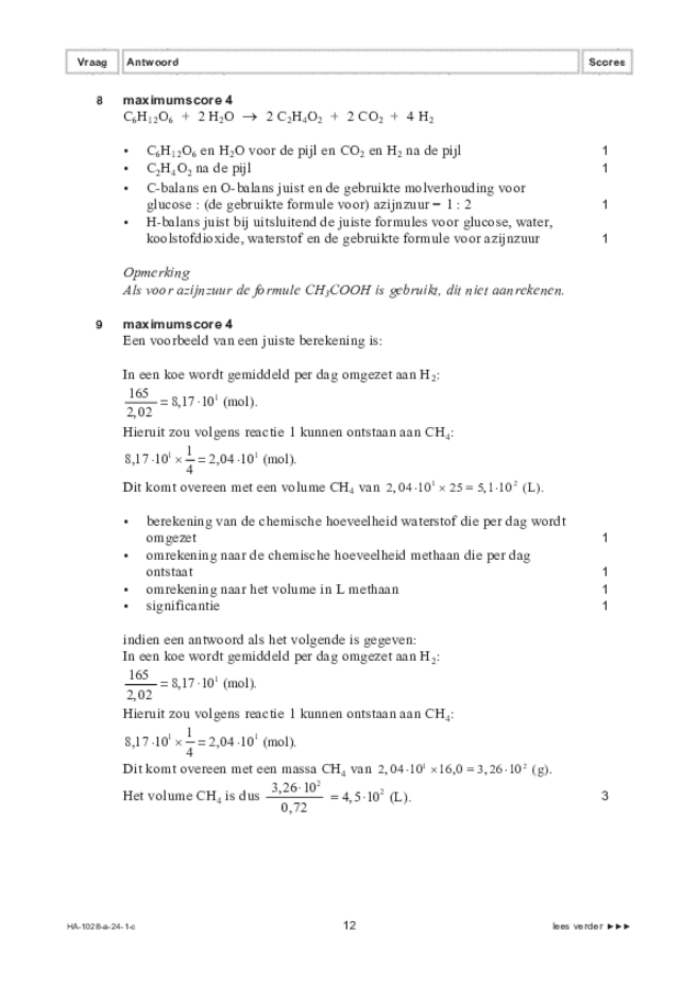 Correctievoorschrift examen HAVO scheikunde 2024, tijdvak 1. Pagina 12