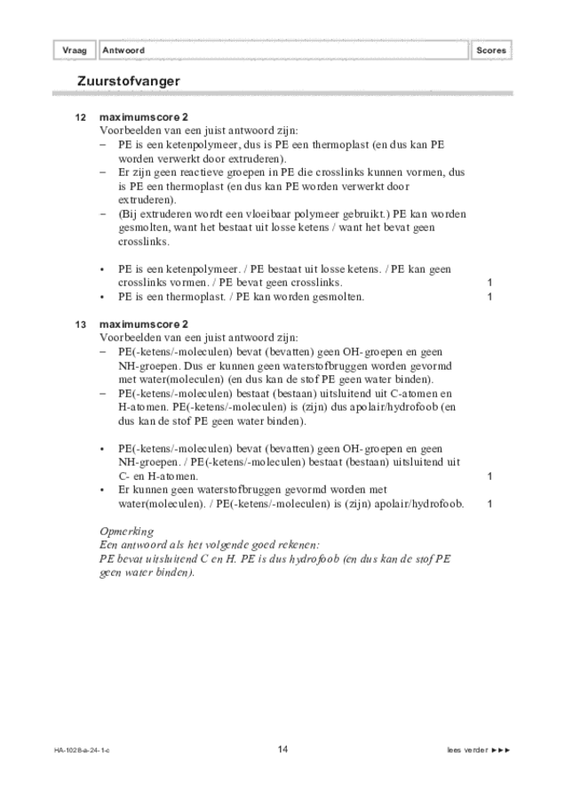 Correctievoorschrift examen HAVO scheikunde 2024, tijdvak 1. Pagina 14