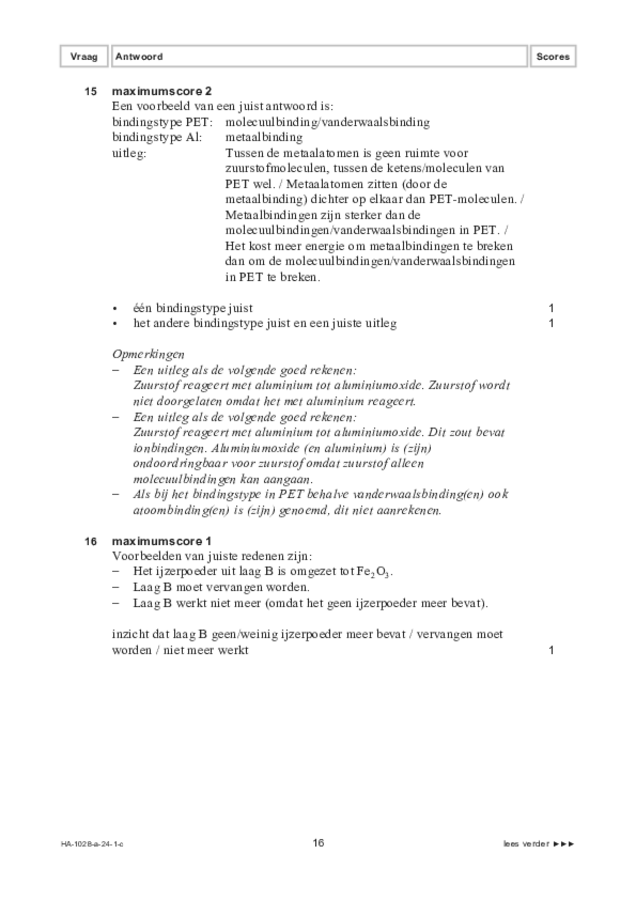 Correctievoorschrift examen HAVO scheikunde 2024, tijdvak 1. Pagina 16