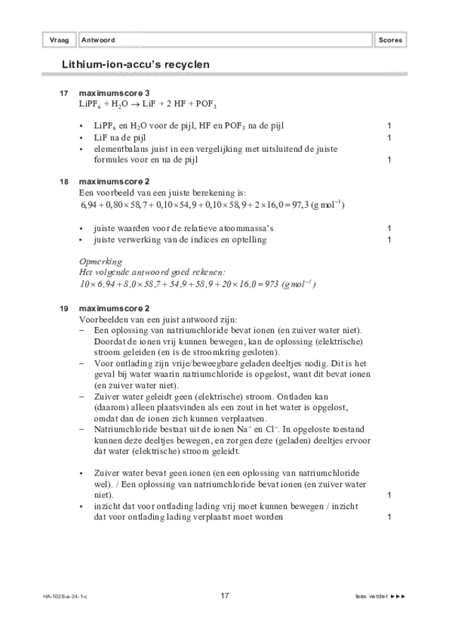 Correctievoorschrift examen HAVO scheikunde 2024, tijdvak 1. Pagina 17