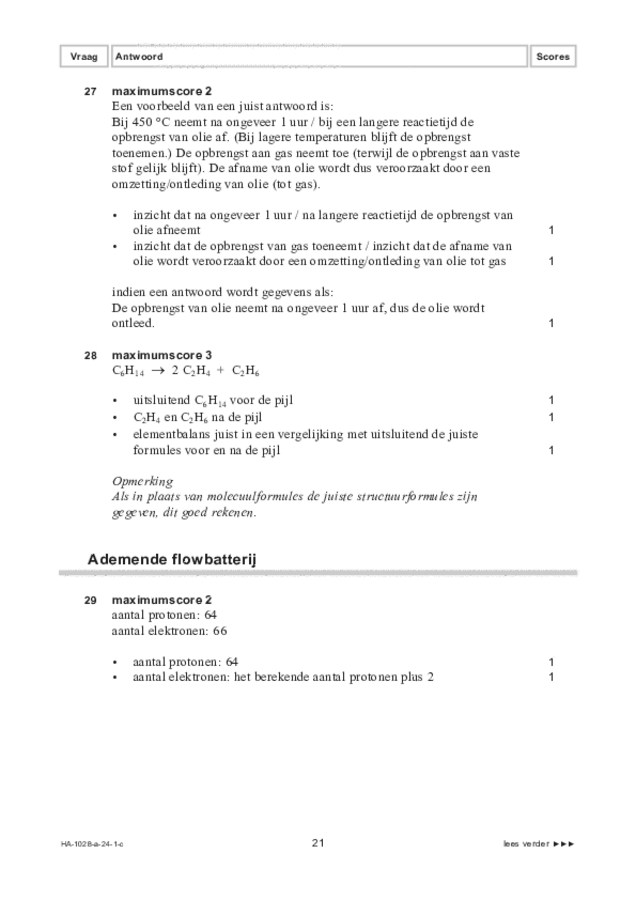 Correctievoorschrift examen HAVO scheikunde 2024, tijdvak 1. Pagina 21