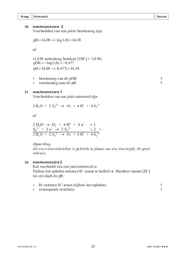 Correctievoorschrift examen HAVO scheikunde 2024, tijdvak 1. Pagina 22