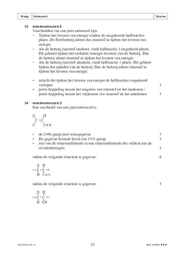 Correctievoorschrift examen HAVO scheikunde 2024, tijdvak 1. Pagina 23