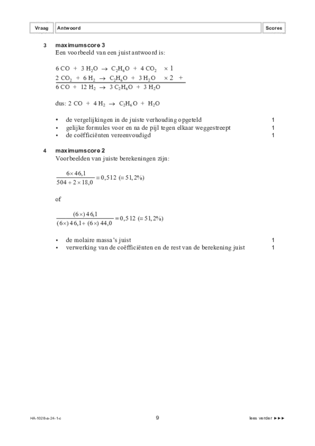 Correctievoorschrift examen HAVO scheikunde 2024, tijdvak 1. Pagina 9