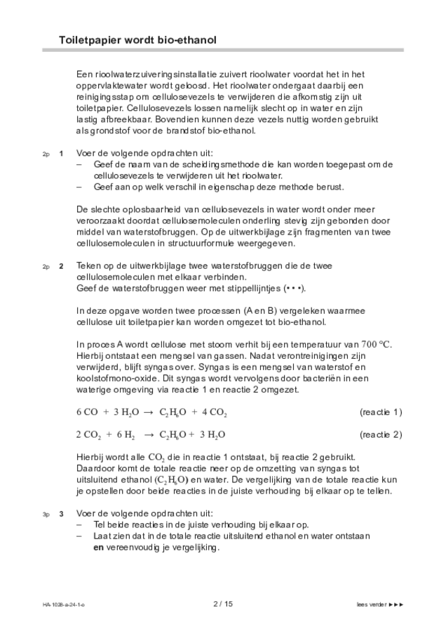 Opgaven examen HAVO scheikunde 2024, tijdvak 1. Pagina 2