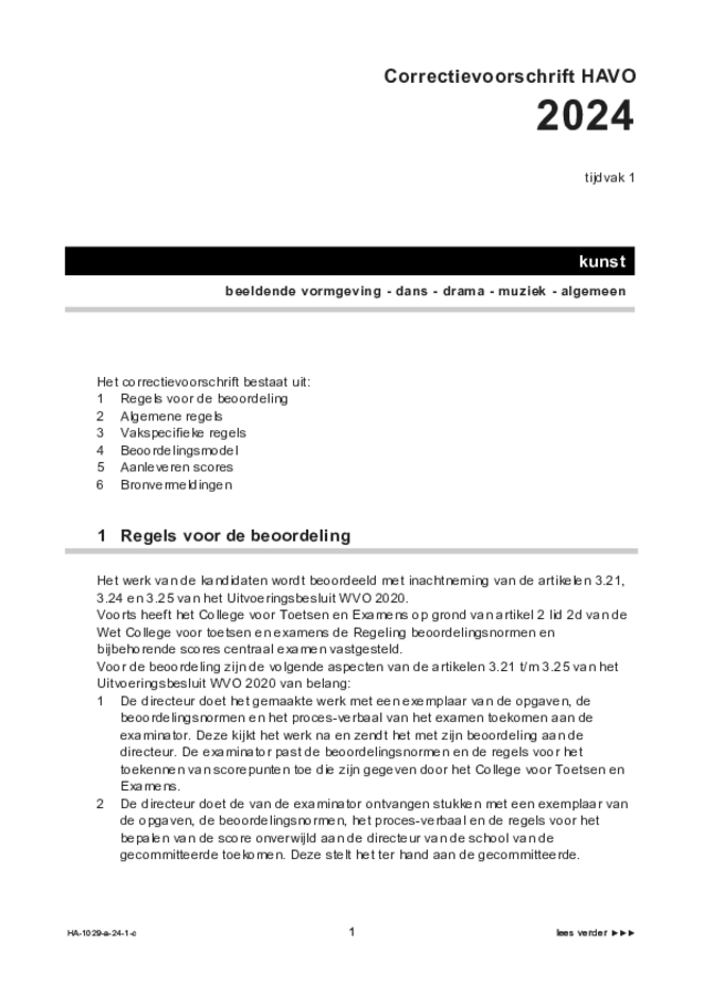 Correctievoorschrift examen HAVO kunst (algemeen) 2024, tijdvak 1. Pagina 1