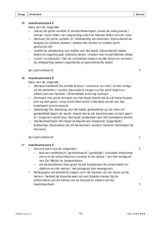 Correctievoorschrift examen HAVO tekenen, handenarbeid en textiele werkvormen 2024, tijdvak 1. Pagina 12