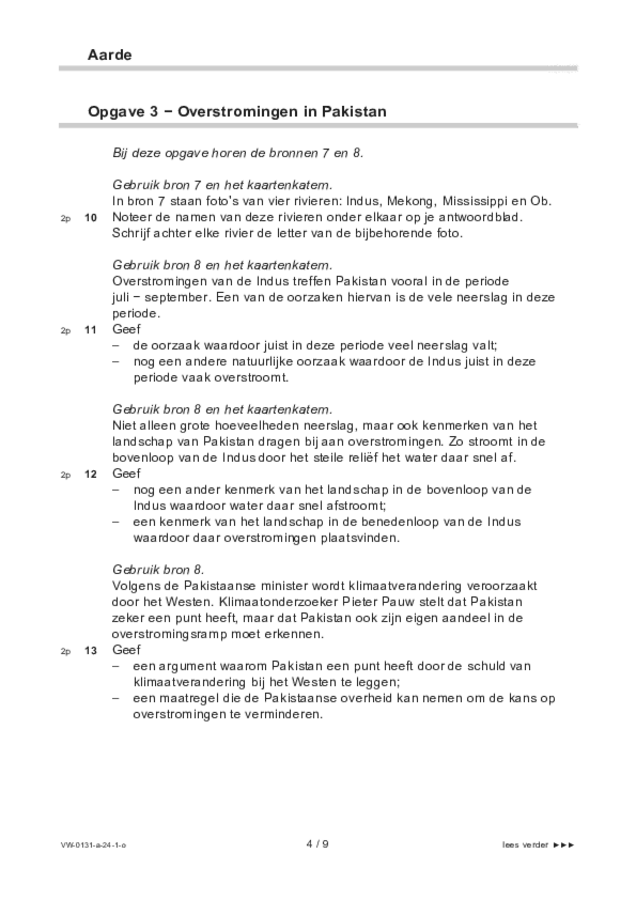 Opgaven examen VWO aardrijkskunde 2024, tijdvak 1. Pagina 4