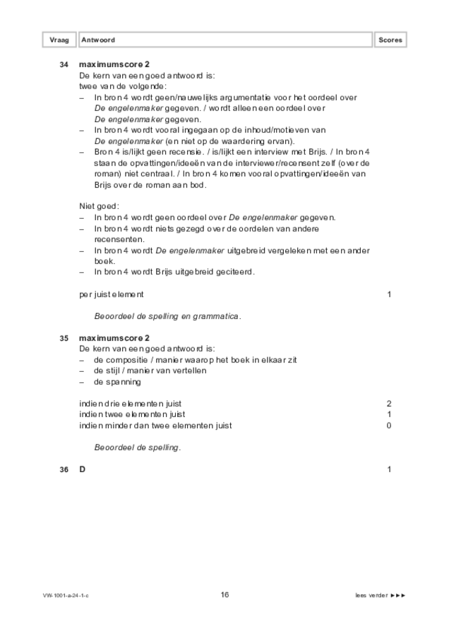 Correctievoorschrift examen VWO Nederlands 2024, tijdvak 1. Pagina 16