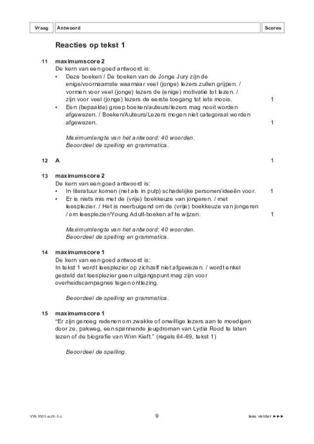 Correctievoorschrift examen VWO Nederlands 2024, tijdvak 1. Pagina 9