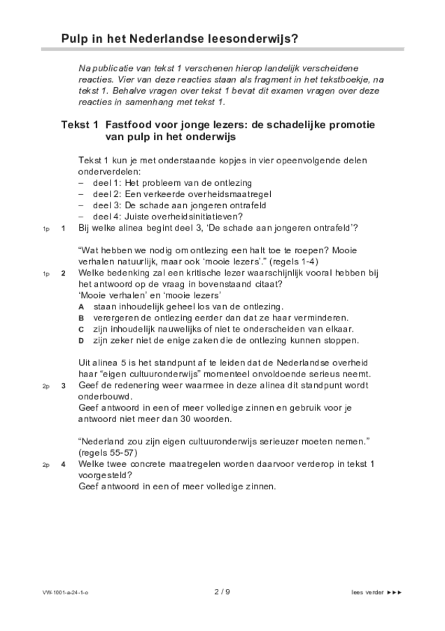 Opgaven examen VWO Nederlands 2024, tijdvak 1. Pagina 2