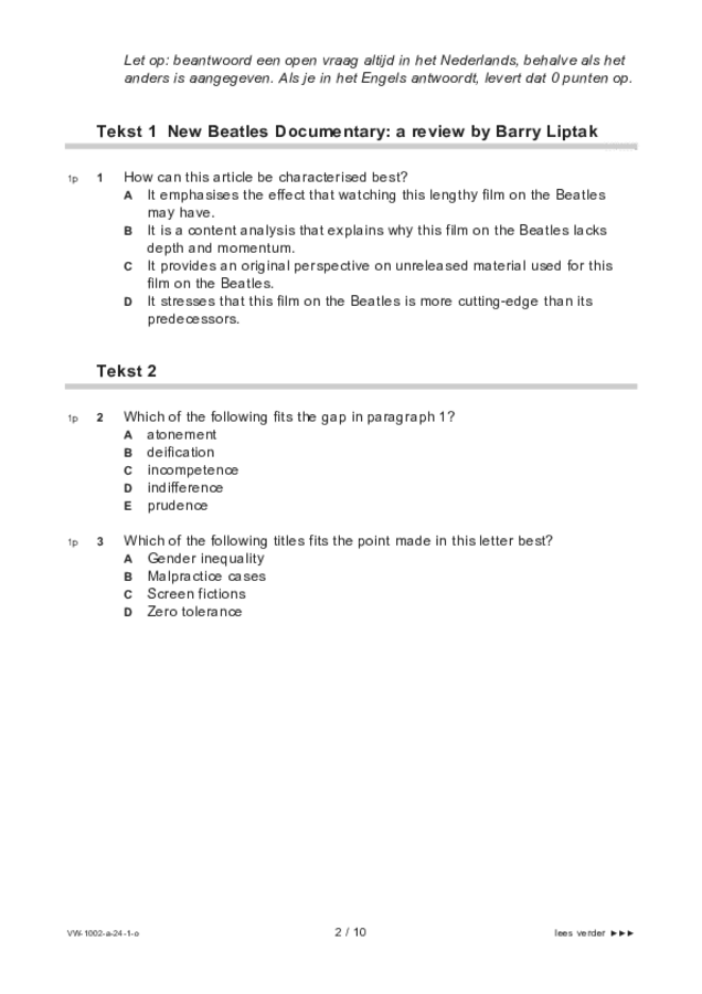Opgaven examen VWO Engels 2024, tijdvak 1. Pagina 2