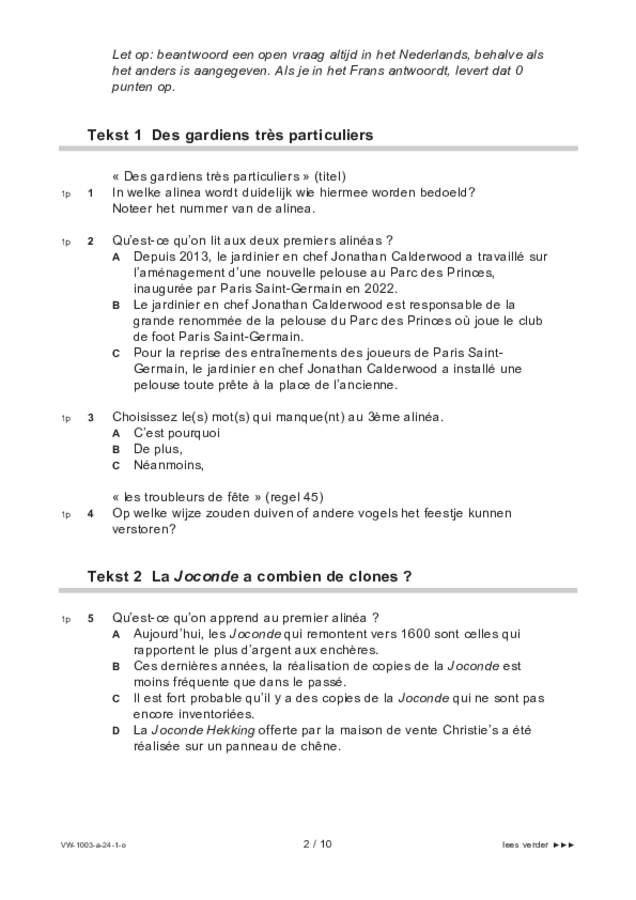Opgaven examen VWO Frans 2024, tijdvak 1. Pagina 2