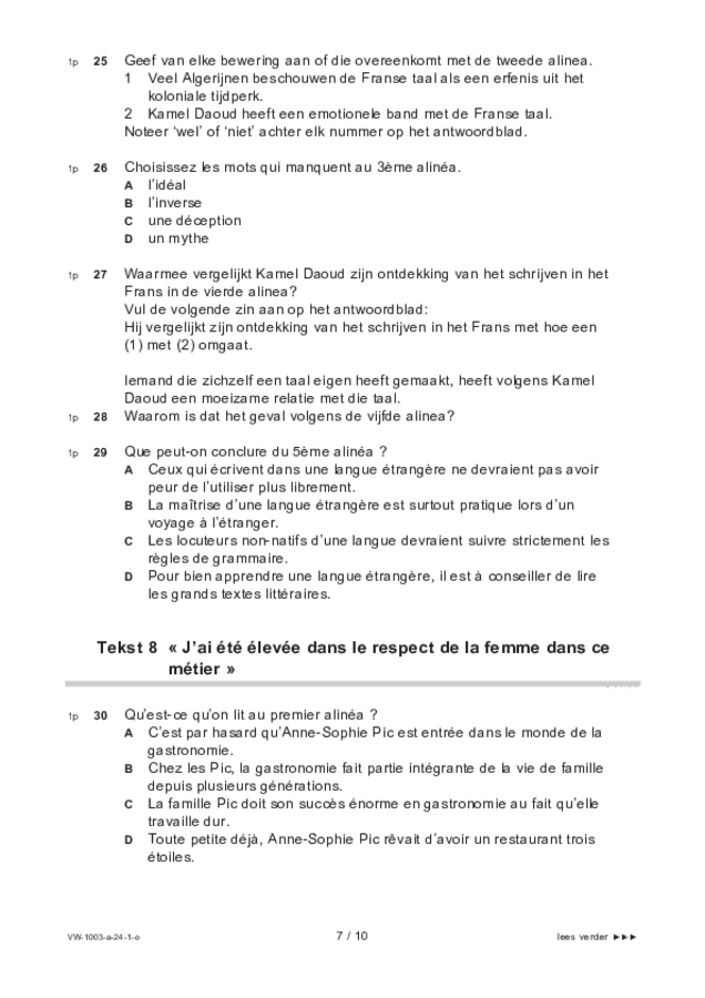 Opgaven examen VWO Frans 2024, tijdvak 1. Pagina 7