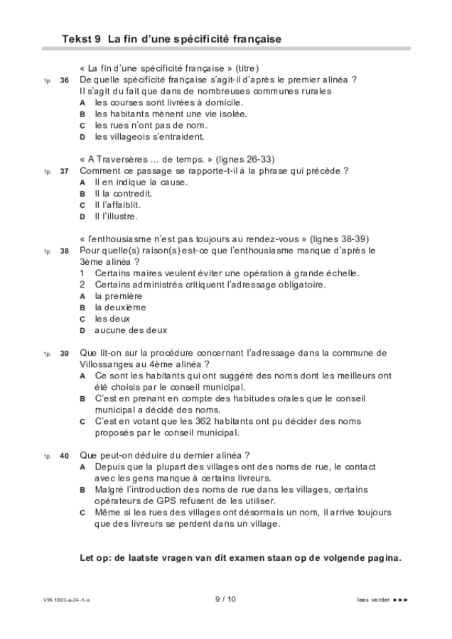 Opgaven examen VWO Frans 2024, tijdvak 1. Pagina 9