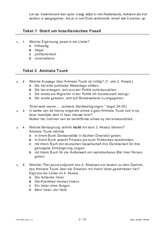 Opgaven examen VWO Duits 2024, tijdvak 1. Pagina 2