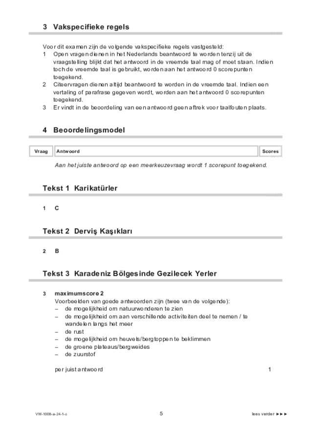 Correctievoorschrift examen VWO Turks 2024, tijdvak 1. Pagina 5