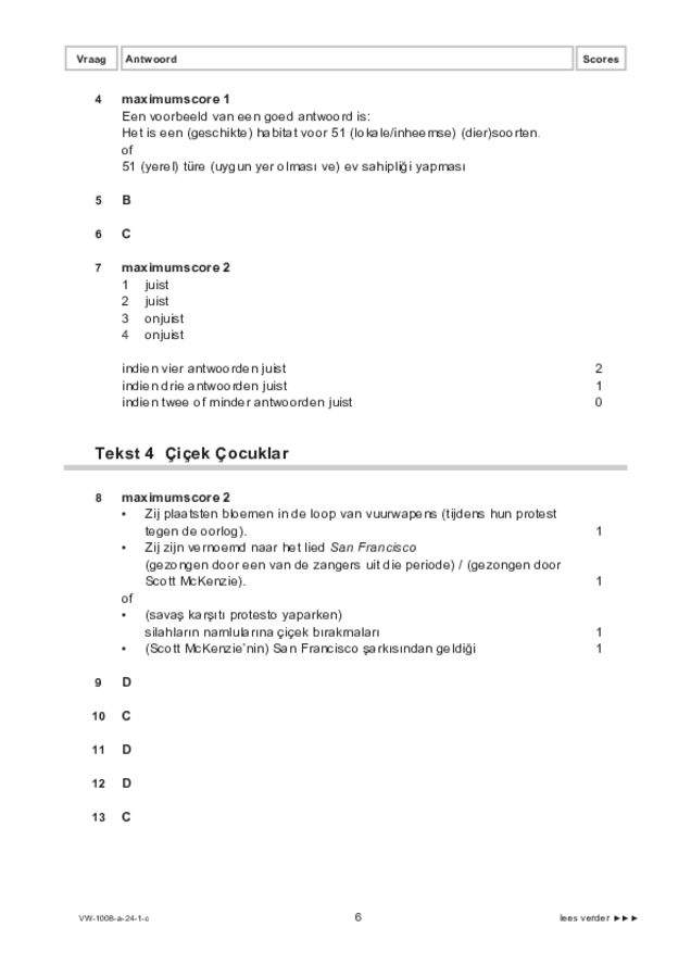 Correctievoorschrift examen VWO Turks 2024, tijdvak 1. Pagina 6
