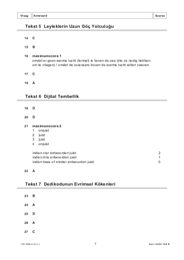 Correctievoorschrift examen VWO Turks 2024, tijdvak 1. Pagina 7