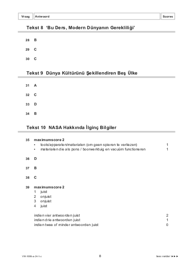 Correctievoorschrift examen VWO Turks 2024, tijdvak 1. Pagina 8