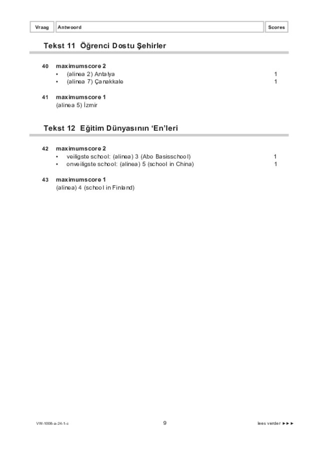 Correctievoorschrift examen VWO Turks 2024, tijdvak 1. Pagina 9