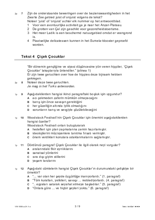 Opgaven examen VWO Turks 2024, tijdvak 1. Pagina 3