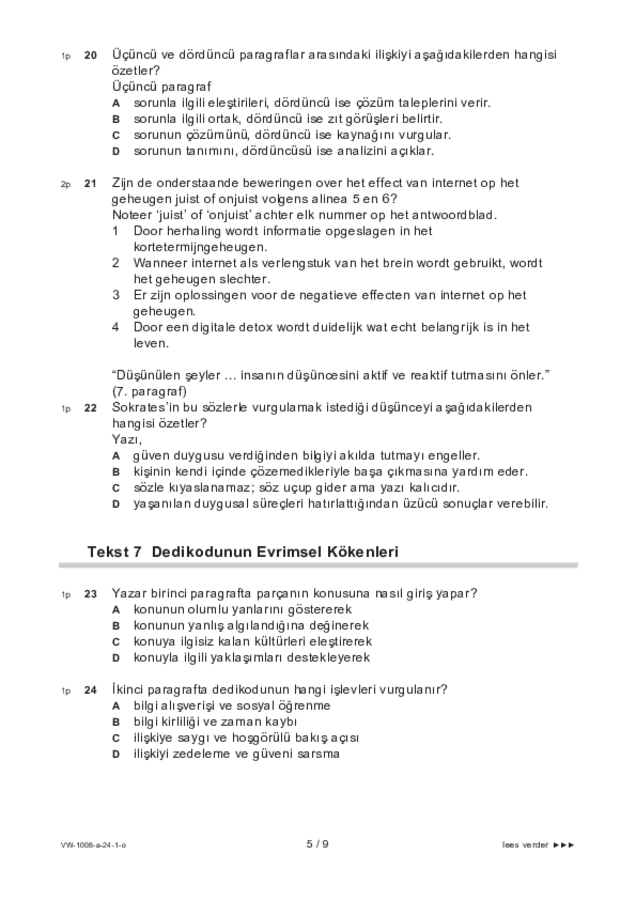 Opgaven examen VWO Turks 2024, tijdvak 1. Pagina 5