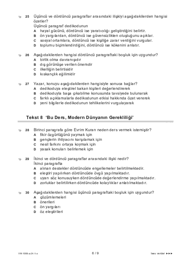 Opgaven examen VWO Turks 2024, tijdvak 1. Pagina 6