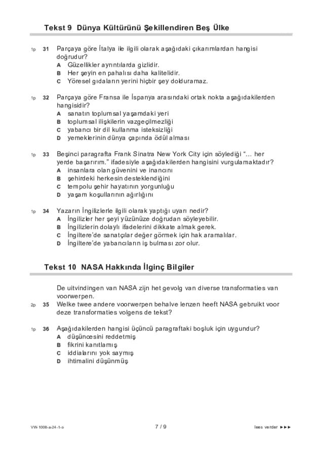 Opgaven examen VWO Turks 2024, tijdvak 1. Pagina 7