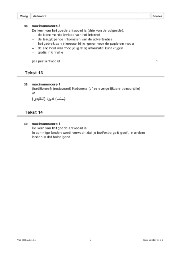 Correctievoorschrift examen VWO Arabisch 2024, tijdvak 1. Pagina 9