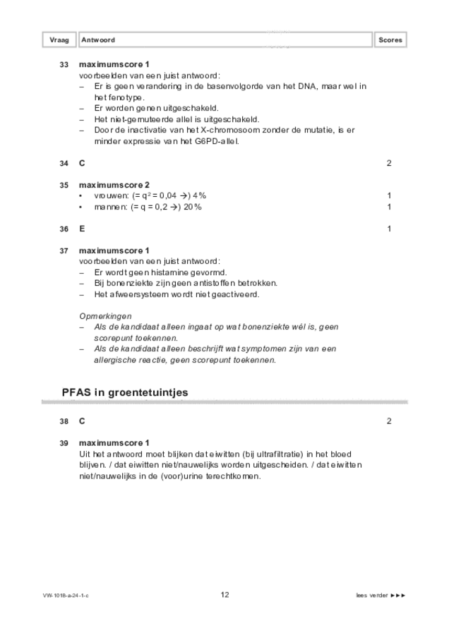 Correctievoorschrift examen VWO biologie 2024, tijdvak 1. Pagina 12