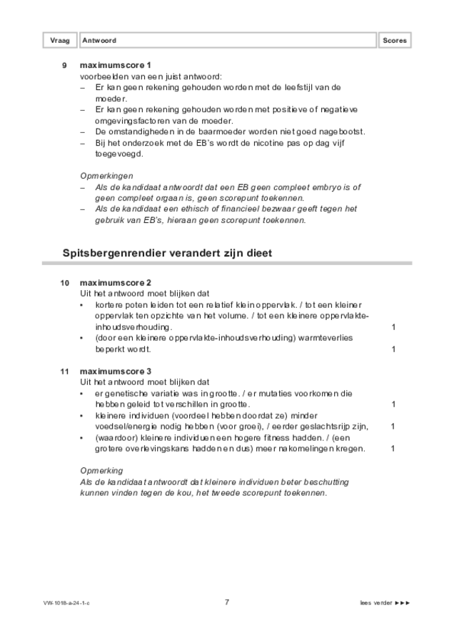 Correctievoorschrift examen VWO biologie 2024, tijdvak 1. Pagina 7