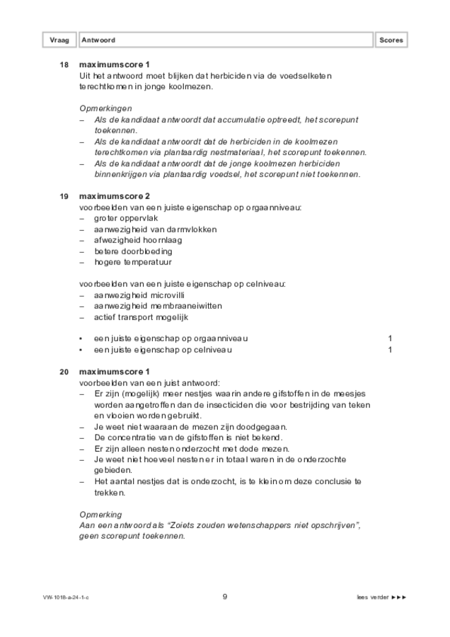 Correctievoorschrift examen VWO biologie 2024, tijdvak 1. Pagina 9