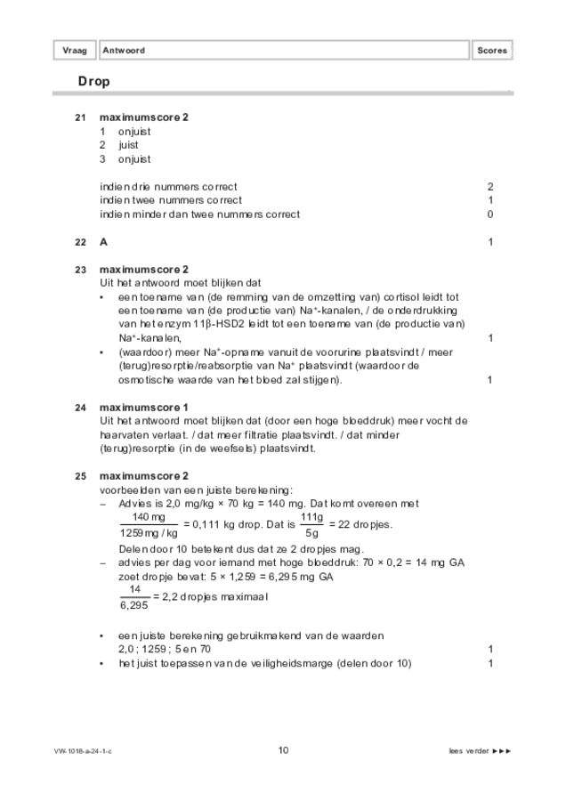 Correctievoorschrift examen VWO biologie 2024, tijdvak 1. Pagina 10