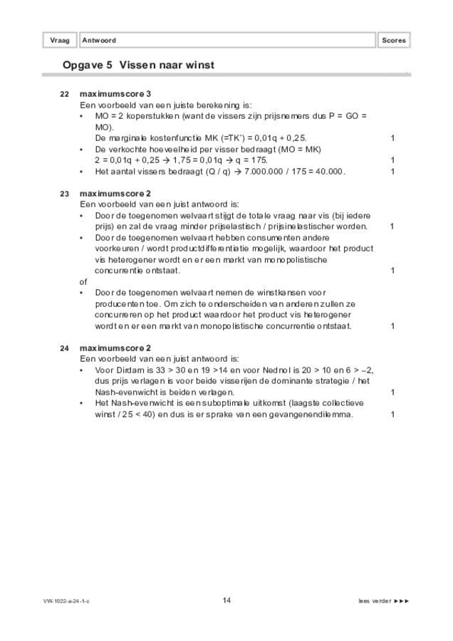 Correctievoorschrift examen VWO economie 2024, tijdvak 1. Pagina 14