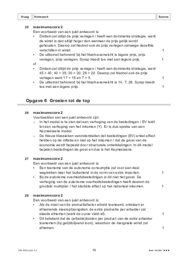 Correctievoorschrift examen VWO economie 2024, tijdvak 1. Pagina 15