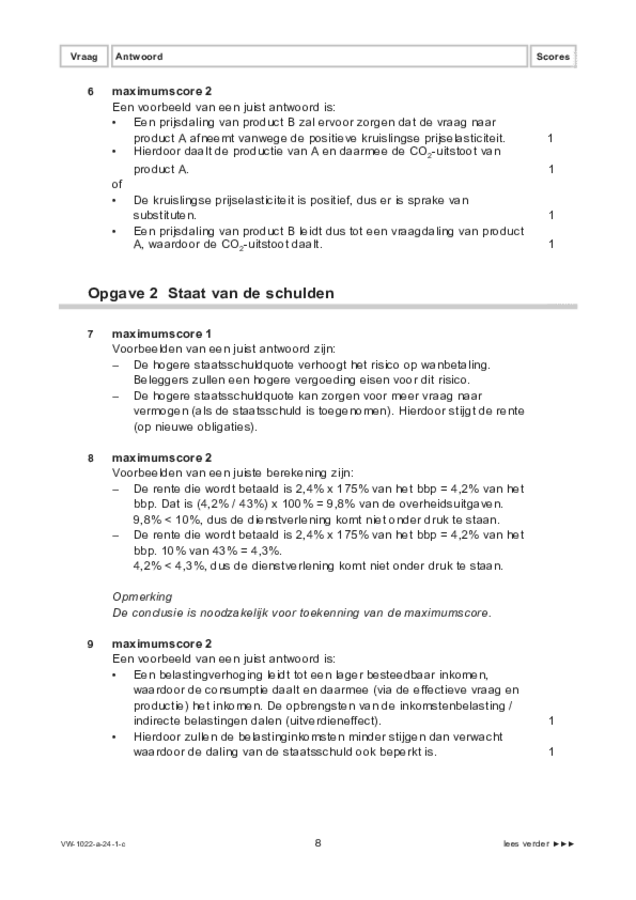 Correctievoorschrift examen VWO economie 2024, tijdvak 1. Pagina 8