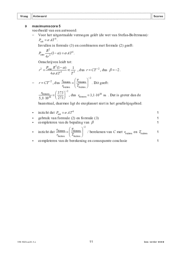 Correctievoorschrift examen VWO natuurkunde 2024, tijdvak 1. Pagina 11