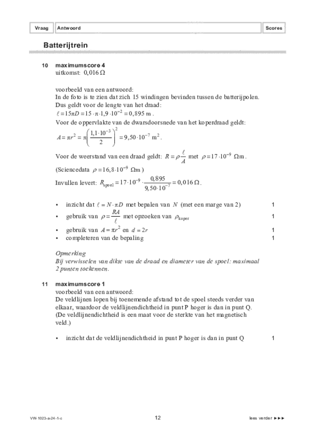 Correctievoorschrift examen VWO natuurkunde 2024, tijdvak 1. Pagina 12