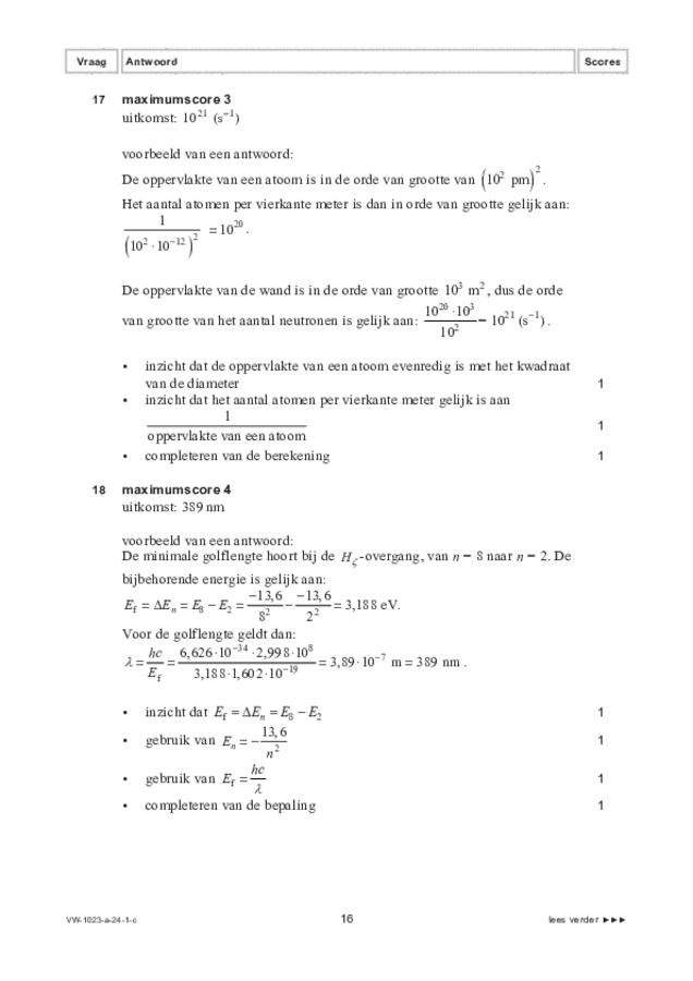 Correctievoorschrift examen VWO natuurkunde 2024, tijdvak 1. Pagina 16