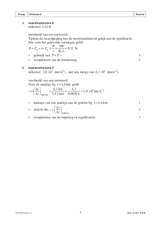 Correctievoorschrift examen VWO natuurkunde 2024, tijdvak 1. Pagina 7