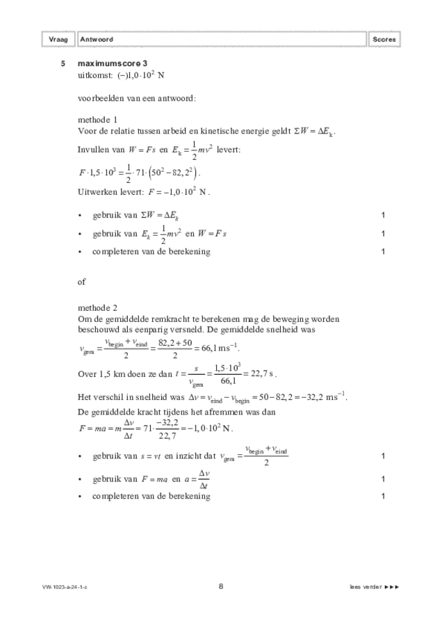 Correctievoorschrift examen VWO natuurkunde 2024, tijdvak 1. Pagina 8