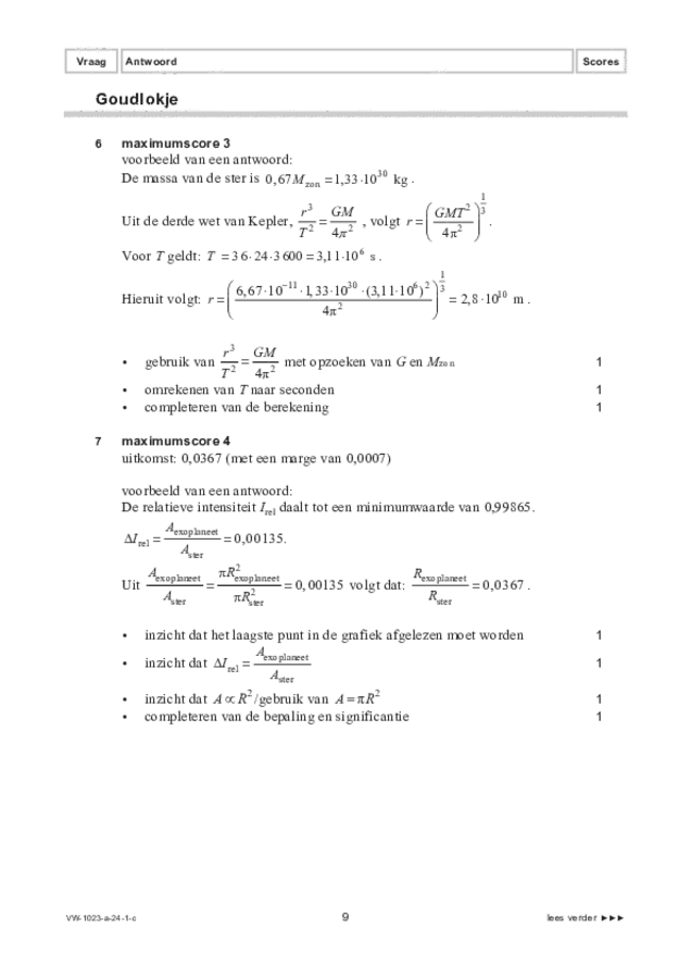 Correctievoorschrift examen VWO natuurkunde 2024, tijdvak 1. Pagina 9