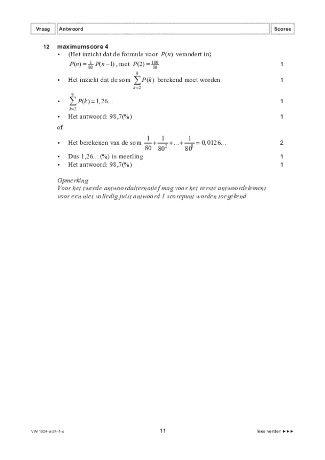 Correctievoorschrift examen VWO wiskunde A 2024, tijdvak 1. Pagina 11