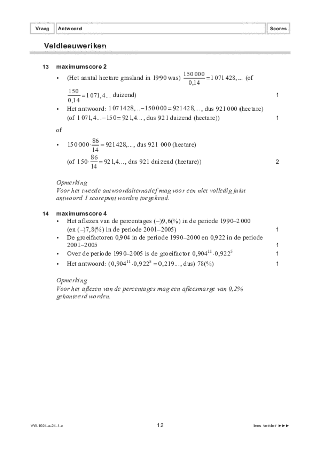 Correctievoorschrift examen VWO wiskunde A 2024, tijdvak 1. Pagina 12
