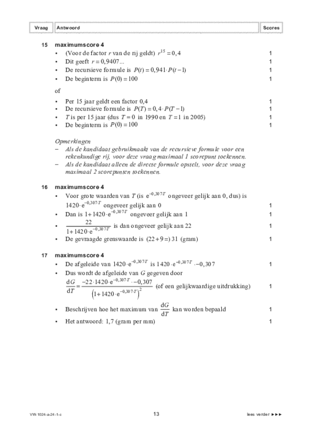 Correctievoorschrift examen VWO wiskunde A 2024, tijdvak 1. Pagina 13